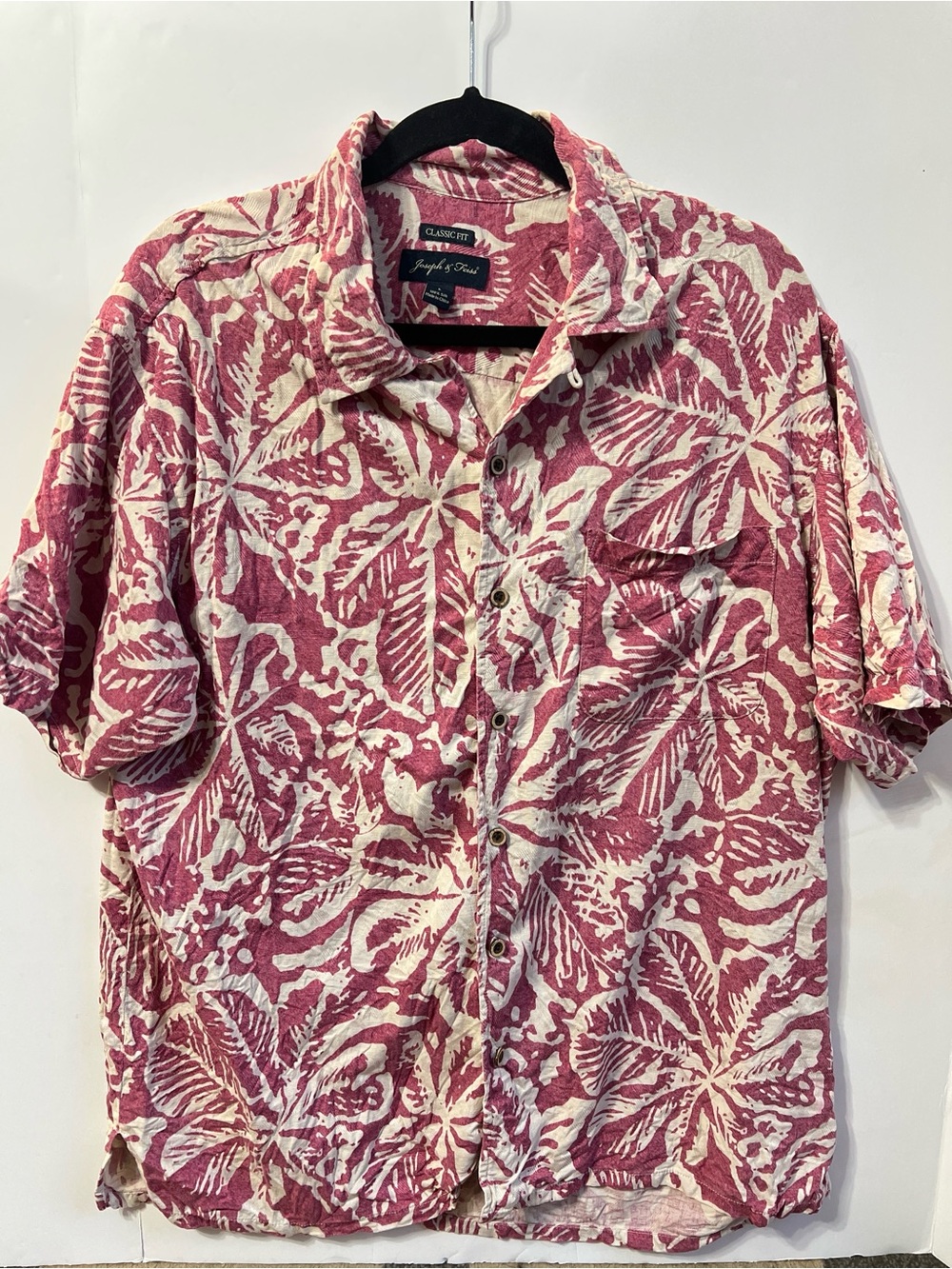 Joseph & Feiss 100% Silk‎ Hawaiian Camp Shirt Large Pink Tropical Aloha